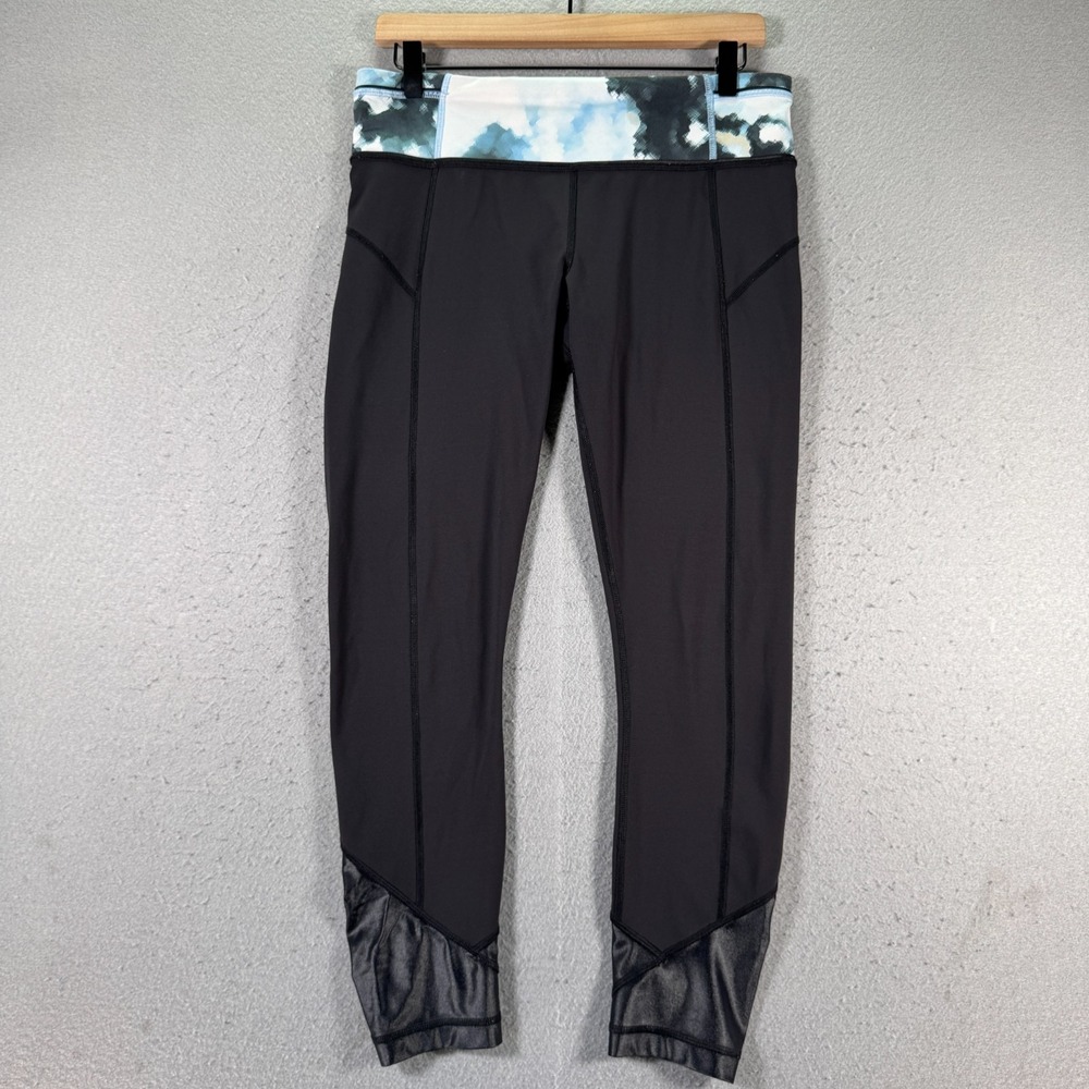 Lululemon Pace Queen Tight Leggings Womens 8 Black Blue Aquamarine 26in Inseam